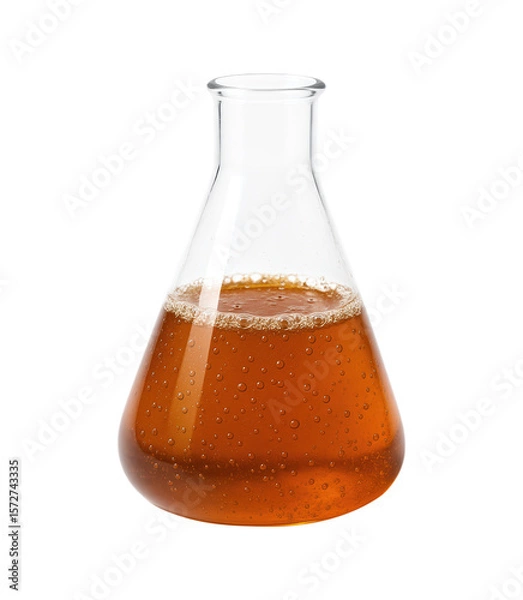Fototapeta Conical Flask with Amber Liquid, Isolated on Transparent and White Background