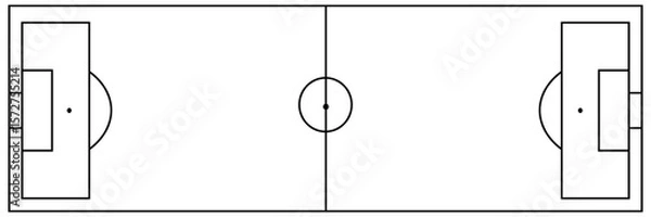 Obraz Football fields top view. Soccer grass fields with chalk lines. Green grass field background. Vector Football - Soccer Field. Scheme and marking of the football field, soccer field.