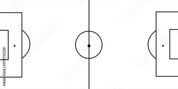 Obraz Football fields top view. Soccer grass fields with chalk lines. Green grass field background. Vector Football - Soccer Field. Scheme and marking of the football field, soccer field.