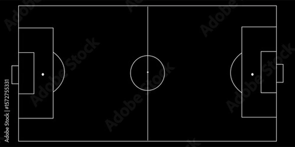 Obraz Football field top view. Football grass field with white lines. Black field background. Football Vector - Football Field. Scheme and marking of football field, football field.