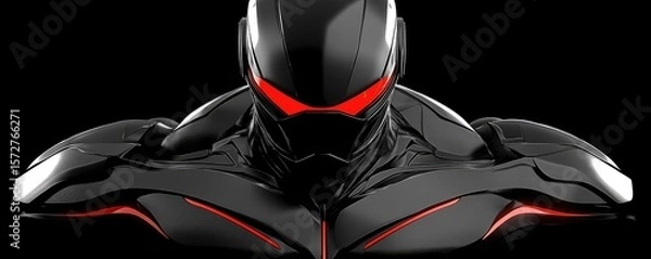 Fototapeta Dark, futuristic suit with glowing red accents