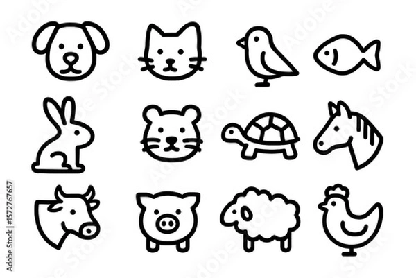 Obraz Cute minimal animal outlines for kids' projects and crafts