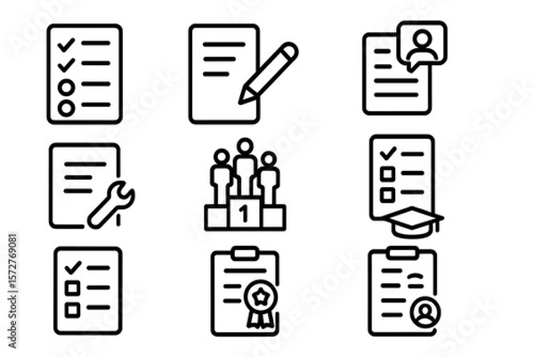 Fototapeta Outline icons for task management and evaluation success
