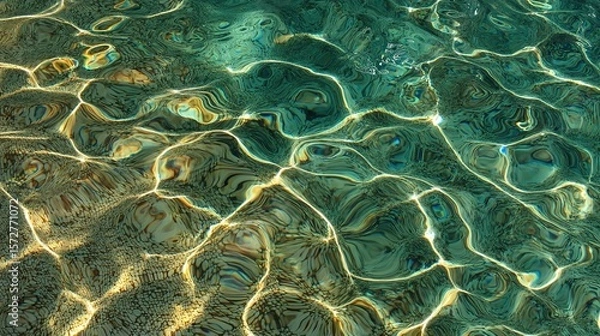 Fototapeta Abstract view of water surface with light reflections and beautiful ripple patterns.