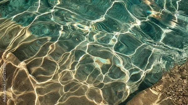 Fototapeta Intricate reflections of light dance on the surface of clear turquoise water, creating a mesmerizing display.