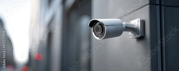 Fototapeta A modern security camera keeps watch on an urban building, ensuring constant surveillance.