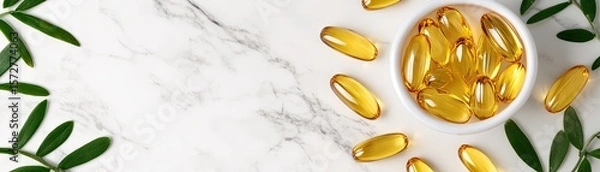 Fototapeta Healthy supplements, natural vitamins, arranged on marble