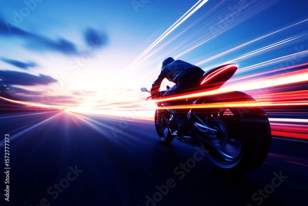 Fototapeta AI Image. Motion blur of the motorcyclist driving high speed motorcycle