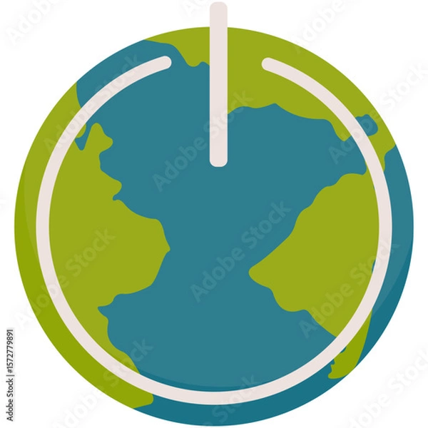 Fototapeta Earth Hour Illustration. Save the planet concept for Earth Hour and World Earth Day. Vector illustration of a clock on planet Earth at night with green light bulb and plant. Environmental conservation
