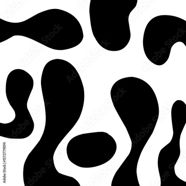 Fototapeta Black and white ink splash. Seamless Black and White Cow Print Pattern Vector. Cow texture repeated design background pattern backdrop wallpaper. Vector image illustration seamless. Blob slime