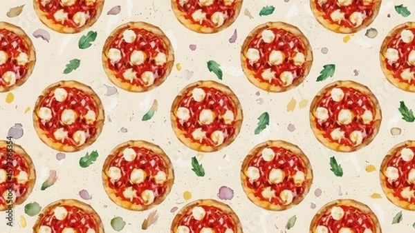 Fototapeta seamless watercolor pattern with round pizza