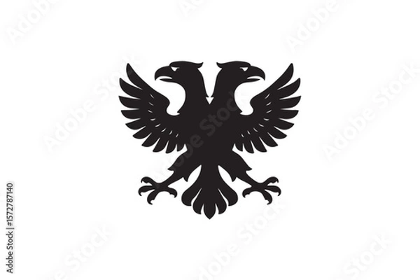 Fototapeta Eagle twin head silhouette on white background.01