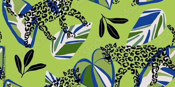 Obraz Leopard and Tropical Leaf Print