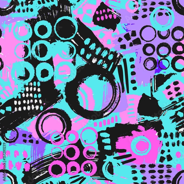 Obraz Memphis style hand drawn textured seamless pattern