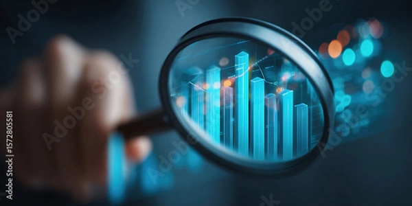 Fototapeta Market analysis and business strategy. Financial and statistical data dashboard.Analyst magnifying graphs and charts.