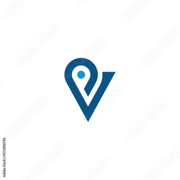 Fototapeta Modern Abstract V Letter Logo with Location Pin.