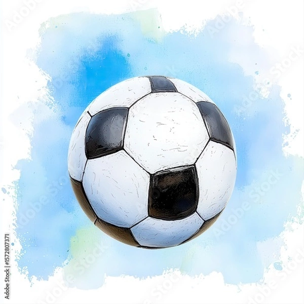 Fototapeta A detailed 3D render of a classic black and white soccer ball is isolated on a transparent background perfect for sports designs and digital projects needing a high-quality soccer