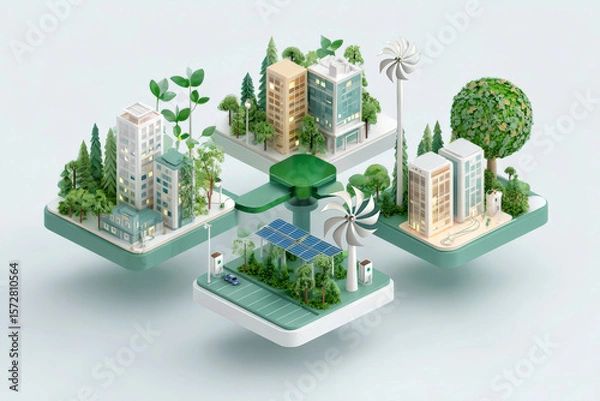 Obraz カーボンニュートラルの街のアイソメトリック3D模型