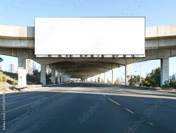 Obraz A blank billboard stands above a highway overpass, providing space for advertising.