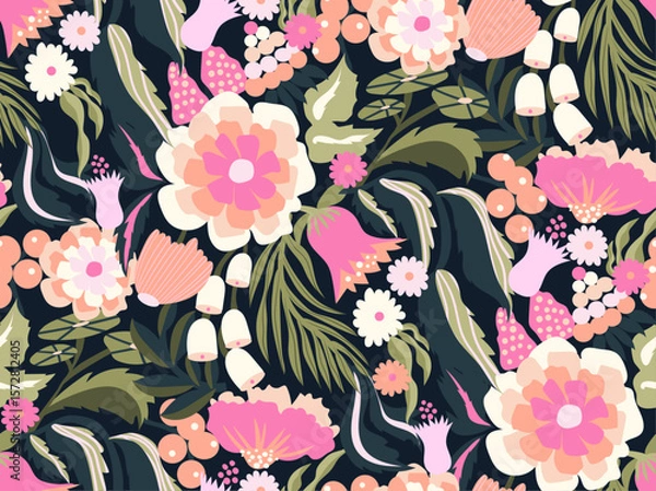 Obraz Hand drawn vector seamless jungle floral pattern 