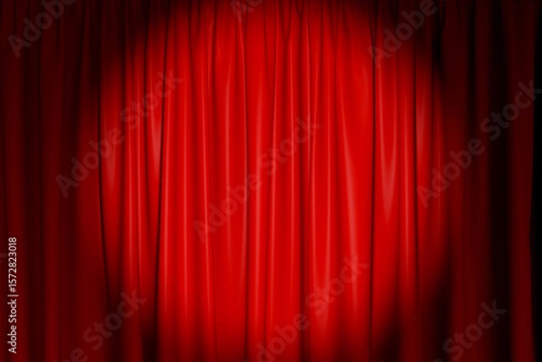 Fototapeta red velvet curtains with spotlight and various decorations in red fabric. 3d render
