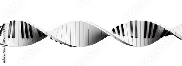 Fototapeta piano keys twisted in a form of DNA isolated on white background. spiral. 3D render
