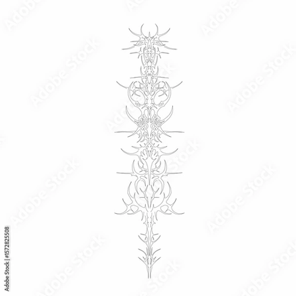 Fototapeta neo tribal spear Intricate design with sharp, symmetrical elements and fine linework on a white background. for tattoos, decals, or fantasy artwork