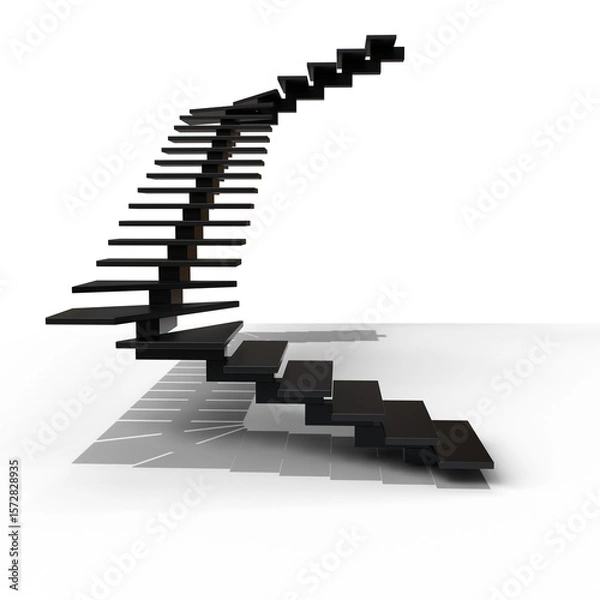 Fototapeta curved staircase ascends and gracefully bends, seemingly floating .  The steps are uniformly sized and create a visually striking, modern design