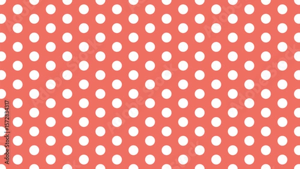 Fototapeta Seamless white polka dot pattern on coral red background. Perfect for retro design, summer party decor, fabric prints, wrapping paper, kids projects, and playful vintage-themed illustrations.