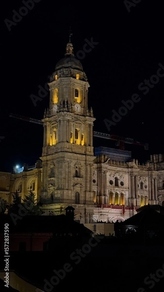 Fototapeta Malaga, Spain - June 18, 2025: Cathedral of Malaga illuminated at night showcasing stunning architecture and historical significance in Spain