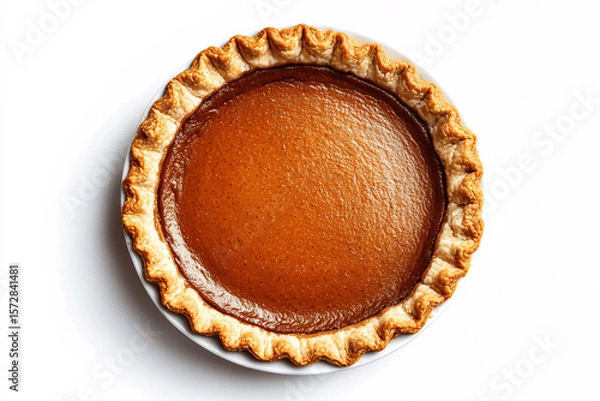 Fototapeta Homemade pumpkin pie on clean white background, isolated food image with natural color and detailed crust texture