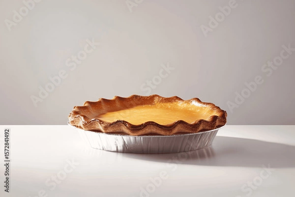 Fototapeta Homemade pumpkin pie on clean white background, isolated food image with natural color and detailed crust texture