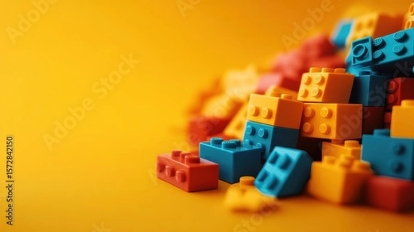 Fototapeta Vibrant Collection of Colorful Interlocking Blocks in a Bright Yellow Setting: A Playful Array of Creativity and Imagination Unleashed