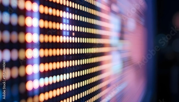 Fototapeta Close-Up LED Screen with Blurred Light for Modern Abstract Background Design