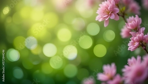 Fototapeta Spring Background with Soft Green Blurred Bokeh Light Effects