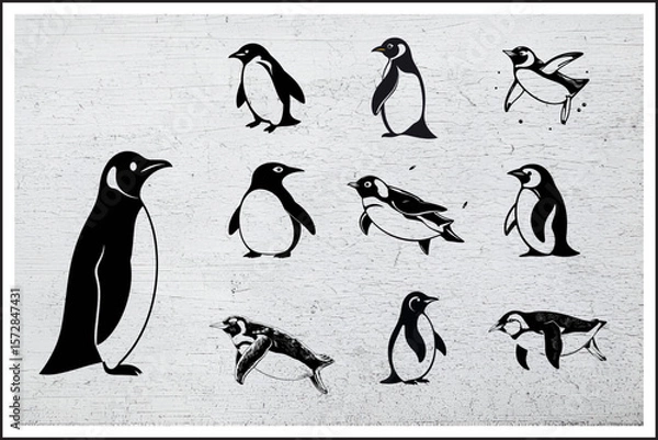 Fototapeta Flying Penguin Vibes, Penguin in Motion, Arctic Glide Illustration, Bold Penguin Sketch,