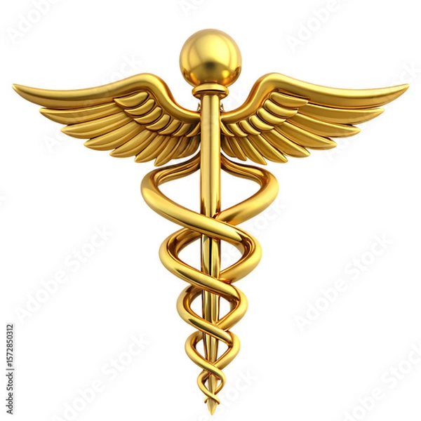 Obraz golden caduceus with on white background, PNG