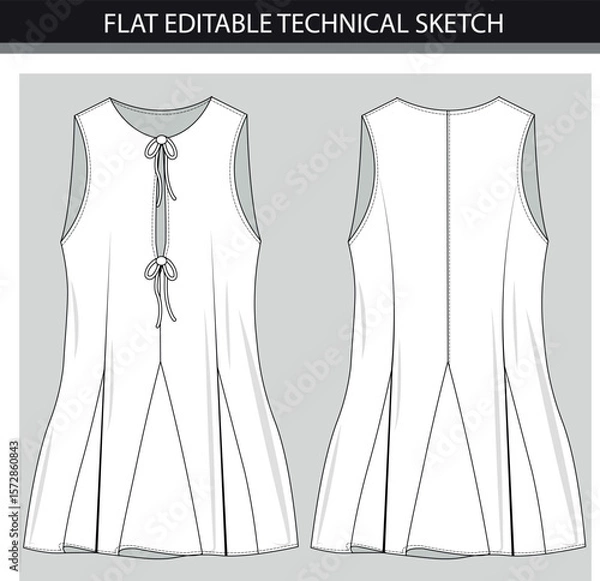 Obraz Sleeveless A-Line Top Technical Sketch with Tie Detail