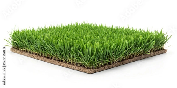 Obraz Square of green artificial grass isolated on white background