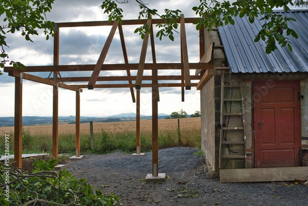 Obraz Baustelle Aufbau einer Balken Konstruktion