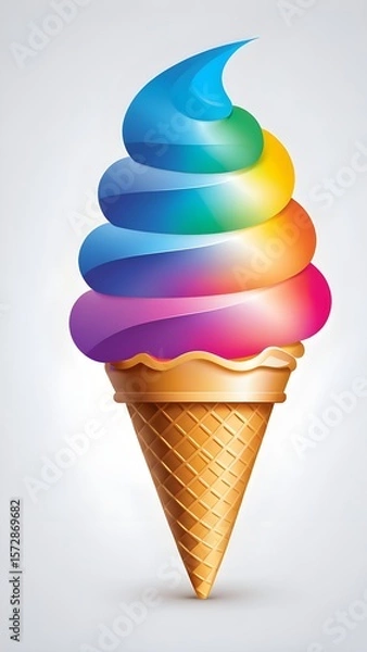 Fototapeta an icon of ice cream, A colorful ice cream cone with swirls of rainbow-colored ice cream