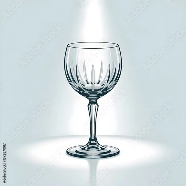 Fototapeta An elegant, clear wine glass with decorative etchings stands illuminated by spotlights.