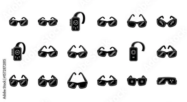 Fototapeta Set of Vector Icons Variety of Smart Glasses and Augmented Reality Eyewear Designs. Vector Illustrations. EPS Editable