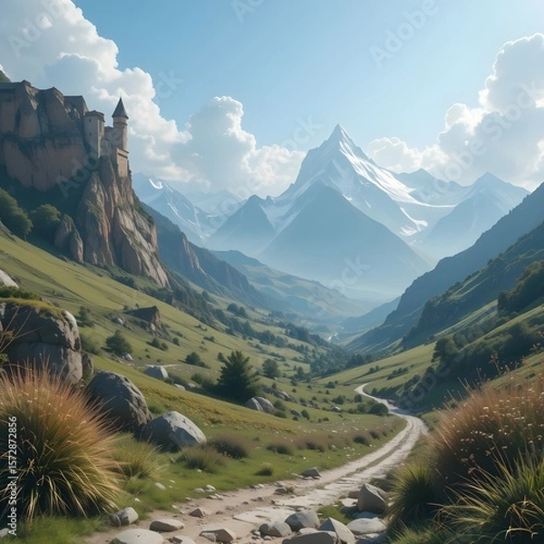 Obraz Valley View with Castle on Hill