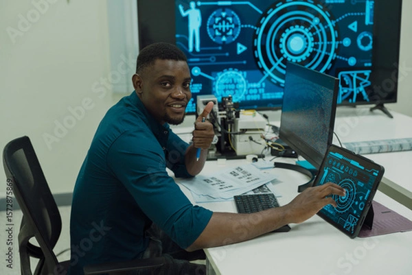 Fototapeta Black engineers are programming in an academic classroom for learning