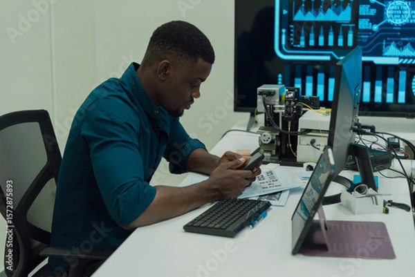 Fototapeta Black engineers are programming in an academic classroom for learning
