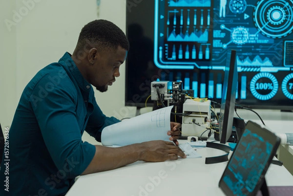Fototapeta Black engineers are programming in an academic classroom for learning