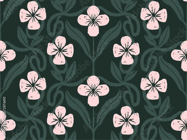 Fototapeta Hand drawn dark floral motif seamless vector pattern