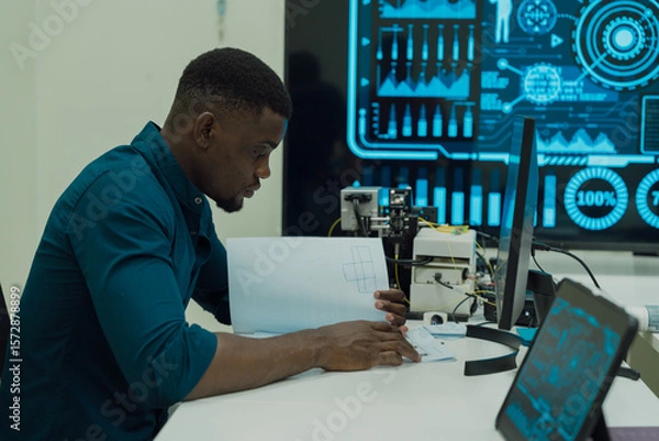 Fototapeta Black engineers are programming in an academic classroom for learning