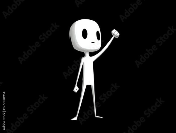 Fototapeta Minimalist 3D Character Raising a Fist in a Gesture of Protest or Victory